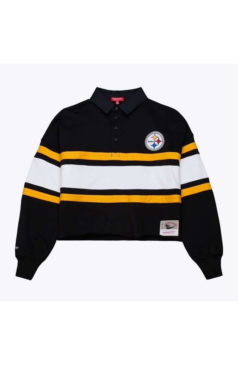 Mitchell & Ness Women's Mitchell & Ness  Black Pittsburgh Steelers  Cropped Long Sleeve Rugby Polo, Main, color, Black