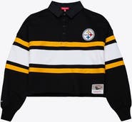 Mitchell & Ness Women's Mitchell & Ness Black Pittsburgh Steelers Cropped Long Sleeve Rugby Polo