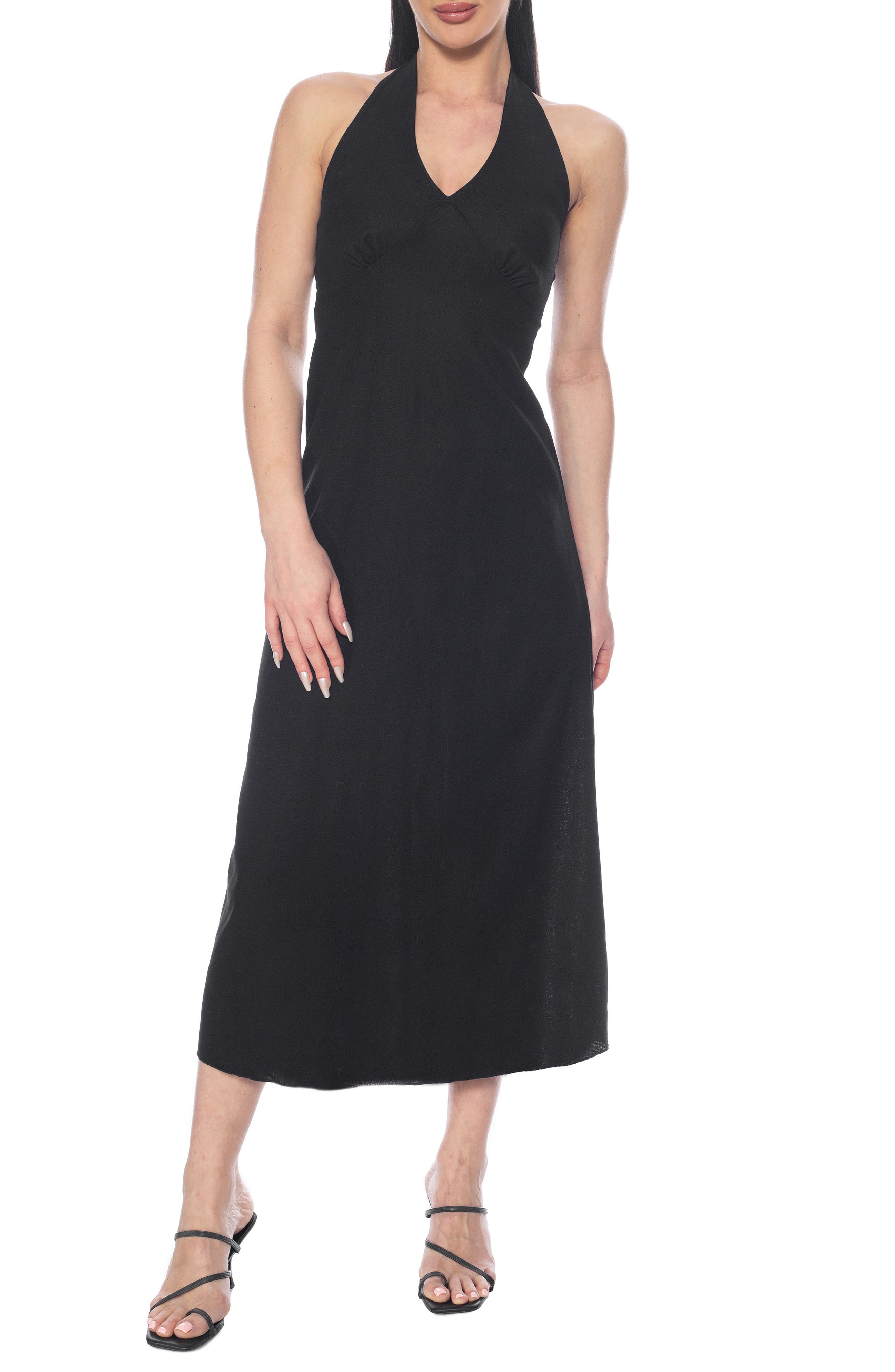 TASH AND SOPHIE Linen Blend Halter Maxi Dress