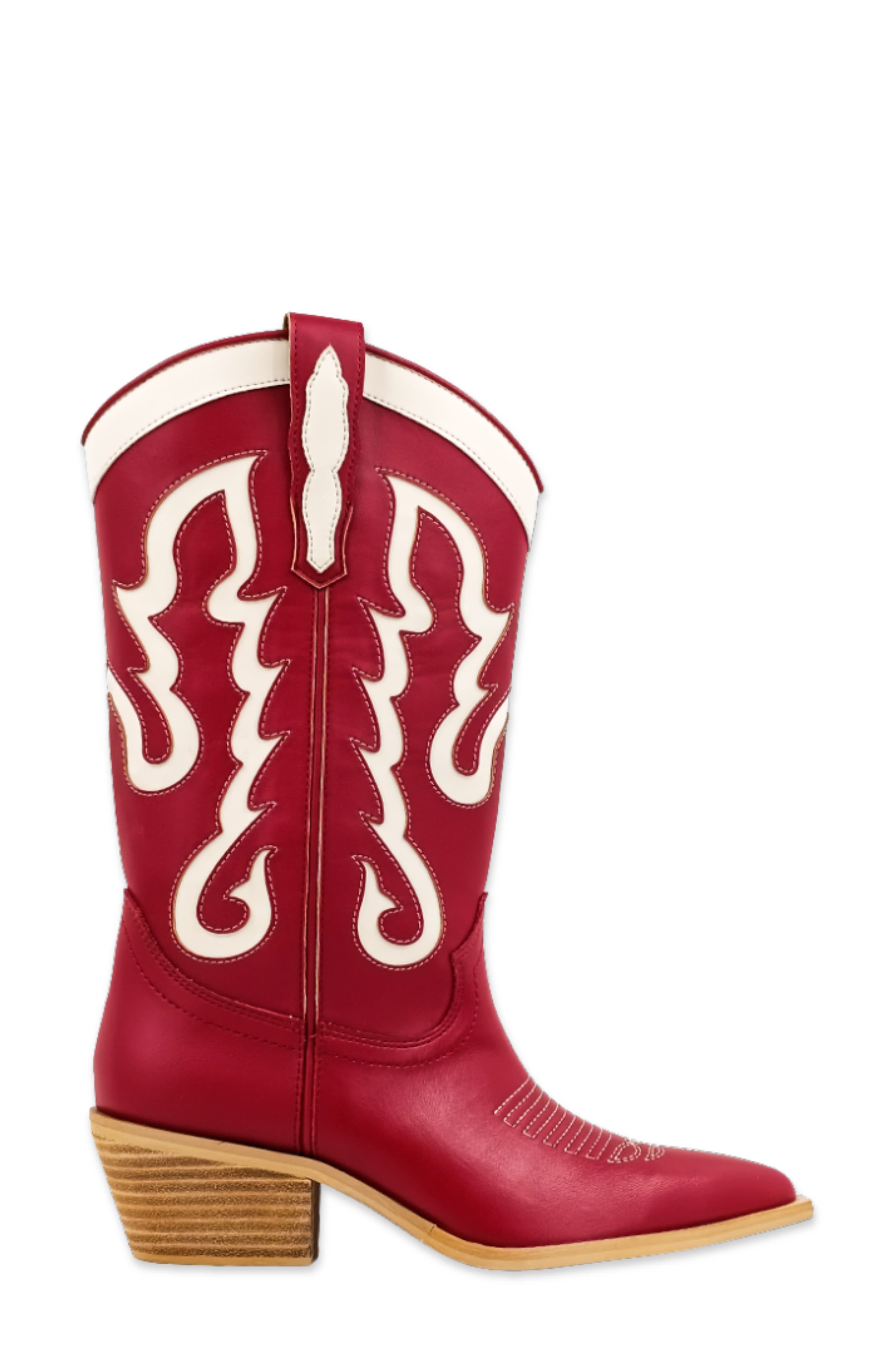 Yaya Western Boot, Alternate, color, DARK RED