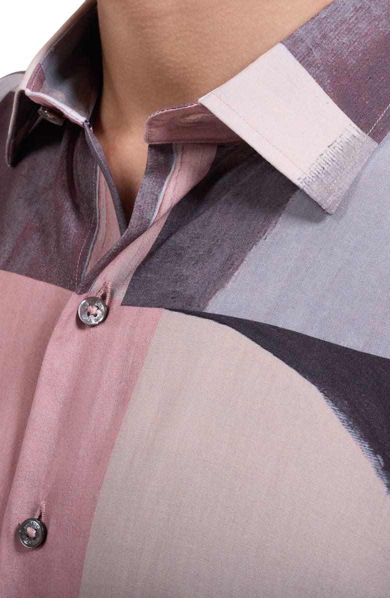 Bugatchi Orson Shaped Fit Short Sleeve Button-Up Shirt, Alternate, color, Dusty Pink