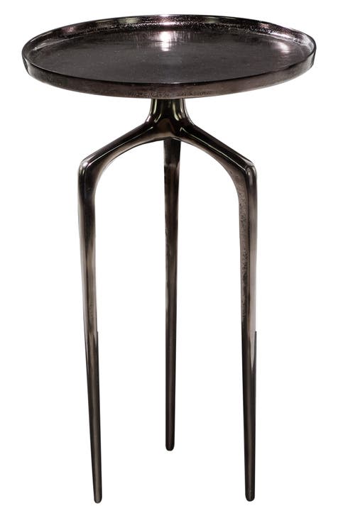 Black Aluminum Contemporary Accent Table with 3 Tripod Legs