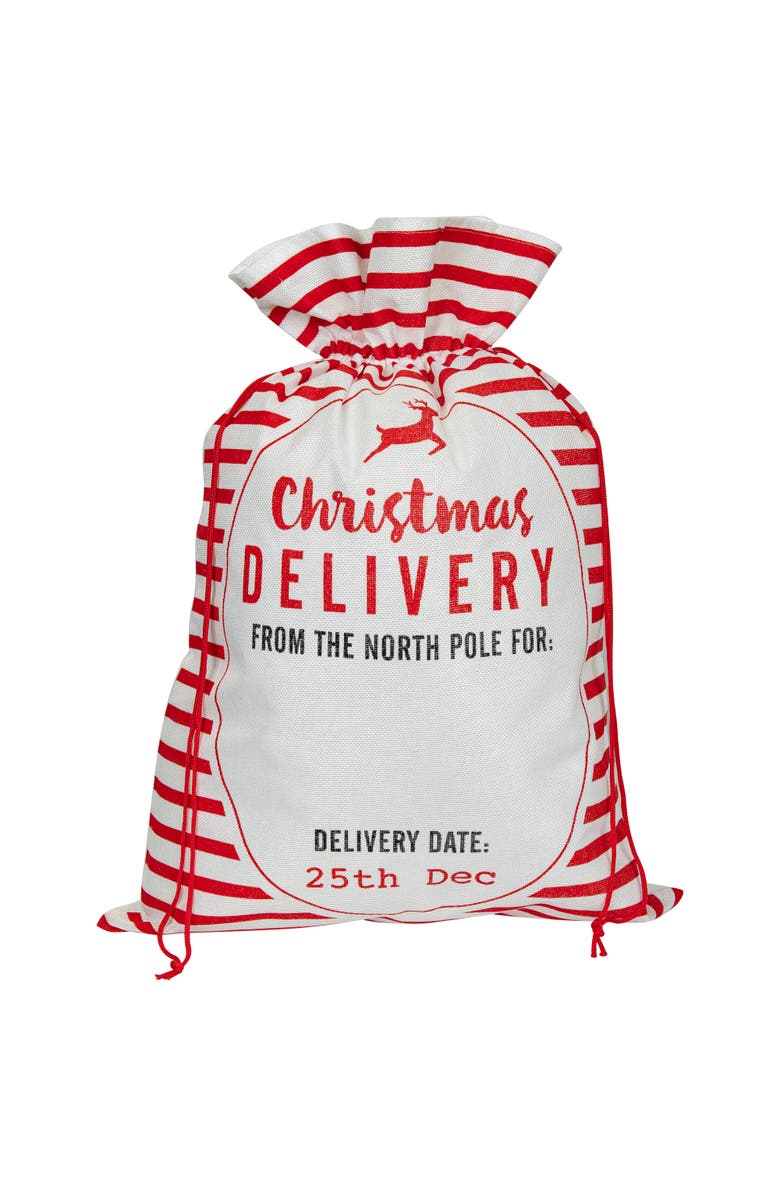 Northlight Striped Christmas Delivery Tied Gift Sack - 27.25" - White and Red, Alternate, color, 