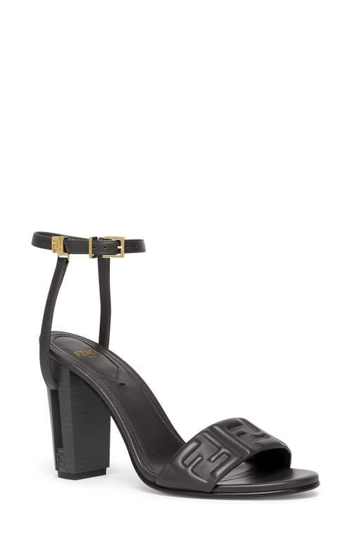 Fendi Leather Open Toe Block Heel Sandals In Nero/nero