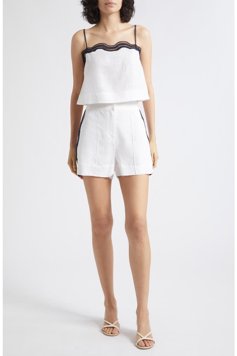 Felicity Lace Trim Linen Camisole, Alternate, color, IVORY/ NAVY