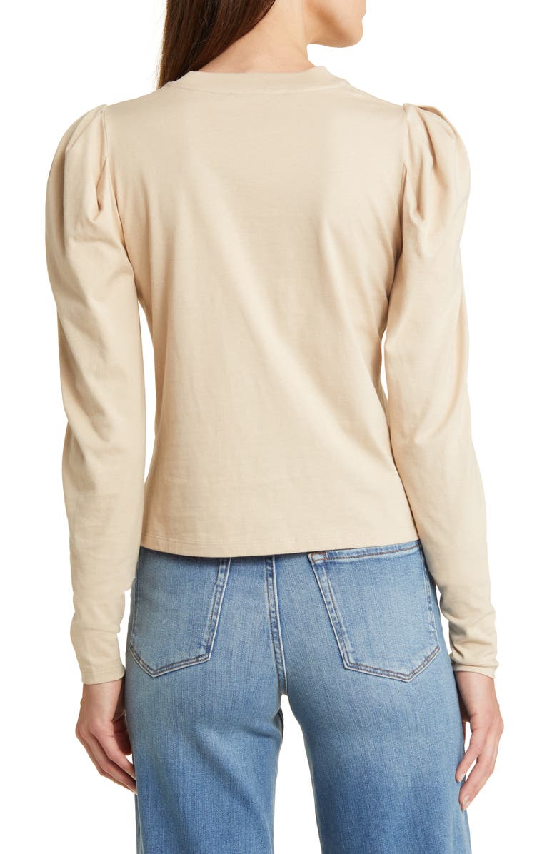 FRAME Gathered Long Sleeve Organic Cotton T-Shirt, Alternate, color, Beige