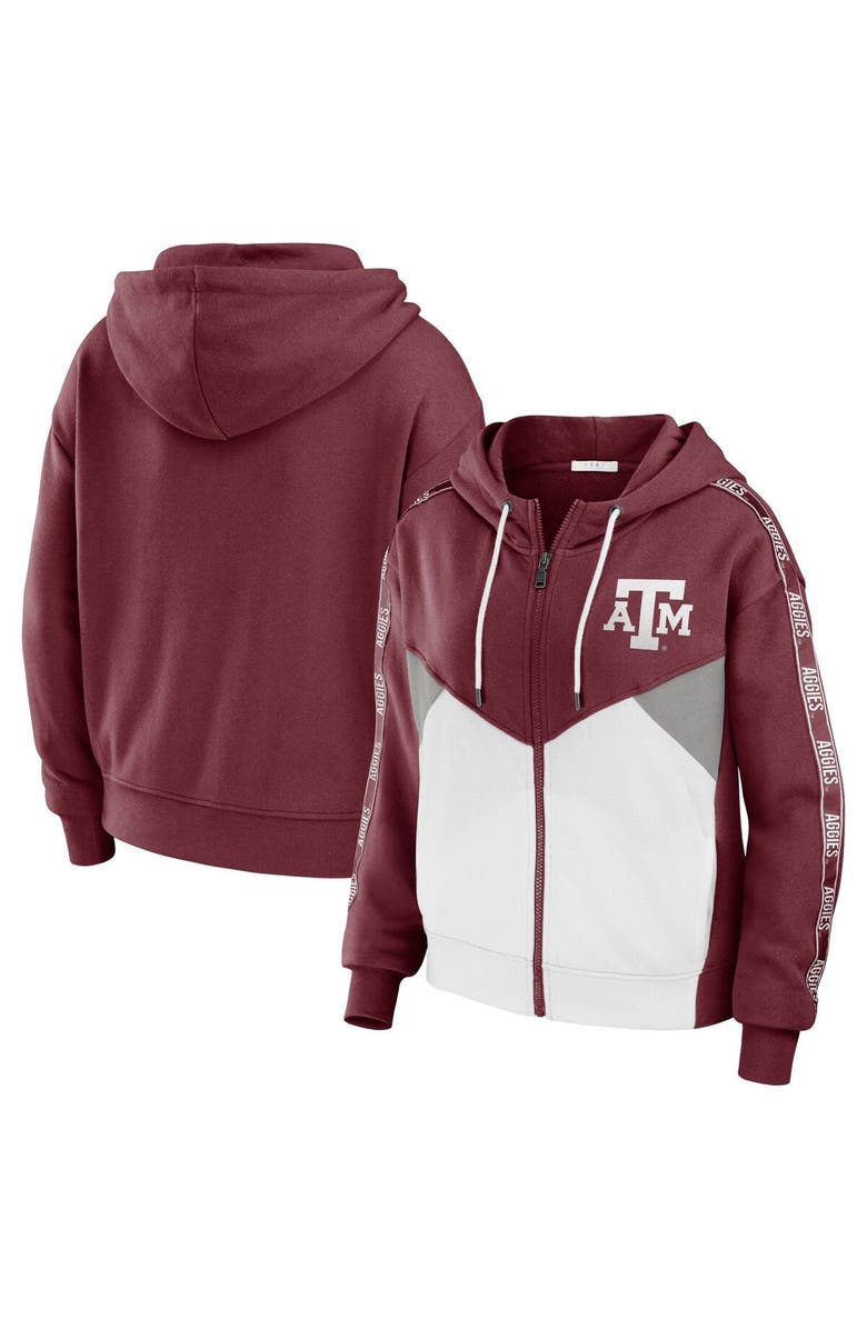 WEAR by Erin Andrews Women's WEAR by Erin Andrews Maroon Texas A&M Aggies Colorblock Full-Zip Hoodie Jacket, Main, color, 