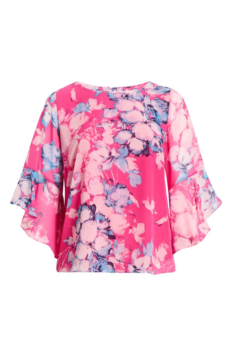 KASPER Printed Ruffle Sleeve Top, Main, color, Pink Perfection Multi
