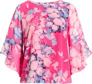 KASPER Printed Ruffle Sleeve Top