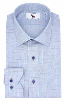 Trim Fit Windowpane Check Cotton Blend Dress Shirt