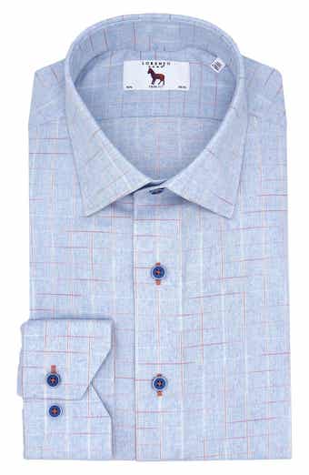 Trim Fit Windowpane Check Cotton Blend Dress Shirt