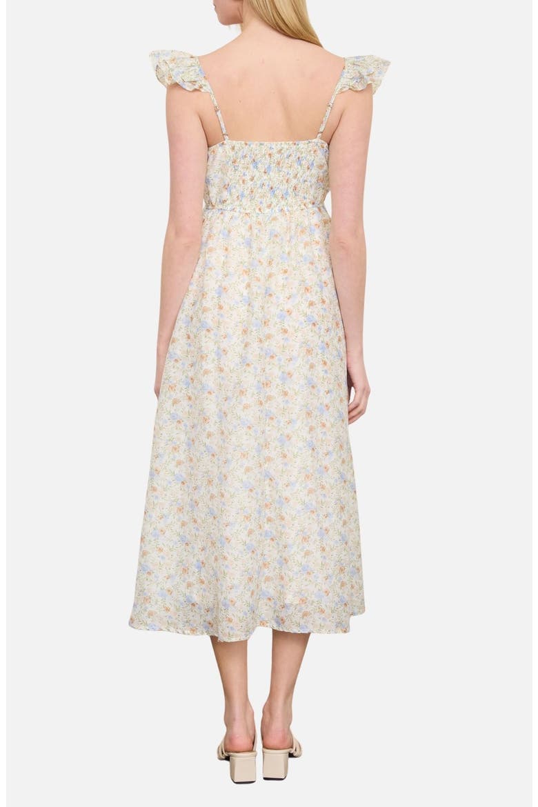 Floral Print Midi Dress, Alternate, color, IVORY MULTI