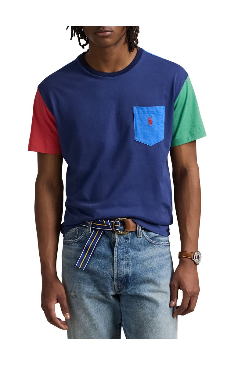 Polo Ralph Lauren Big & Tall Colorblocked Jersey T-Shirt, Main, color, Navy And Multi