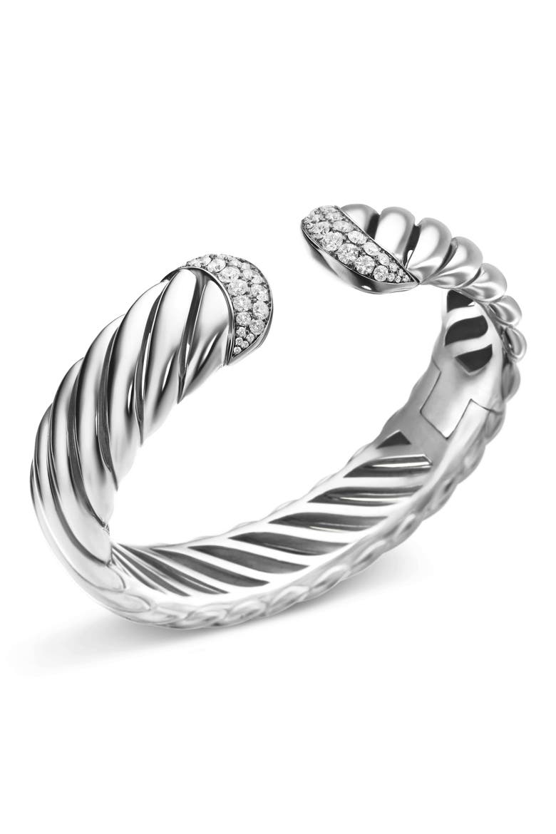 Sculpted Cable Cuff Bracelet with Pavé Diamonds, Alternate, color, DIAMOND/ SILVER