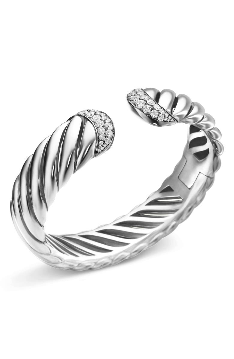 David Yurman Sculpted Cable Cuff Bracelet with Pavé Diamonds, Alternate, color, Diamond/ Silver