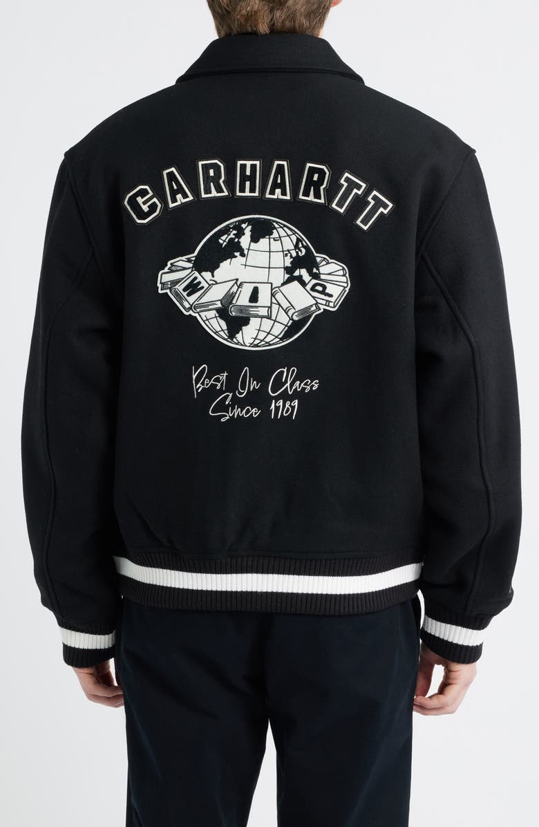 Carhartt Work In Progress World Class Felted Varsity Jacket, Alternate, color, Black