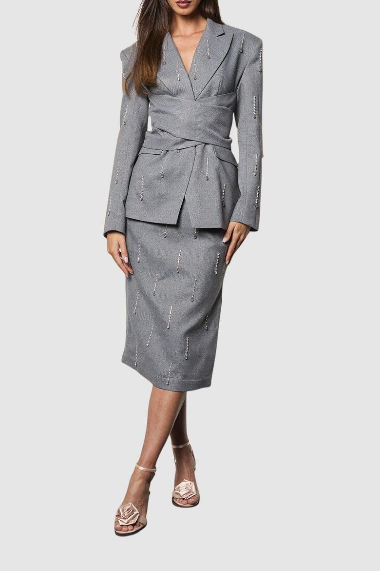 Midi Pencil Skirt With Embellishment, Alternate, color, Grey