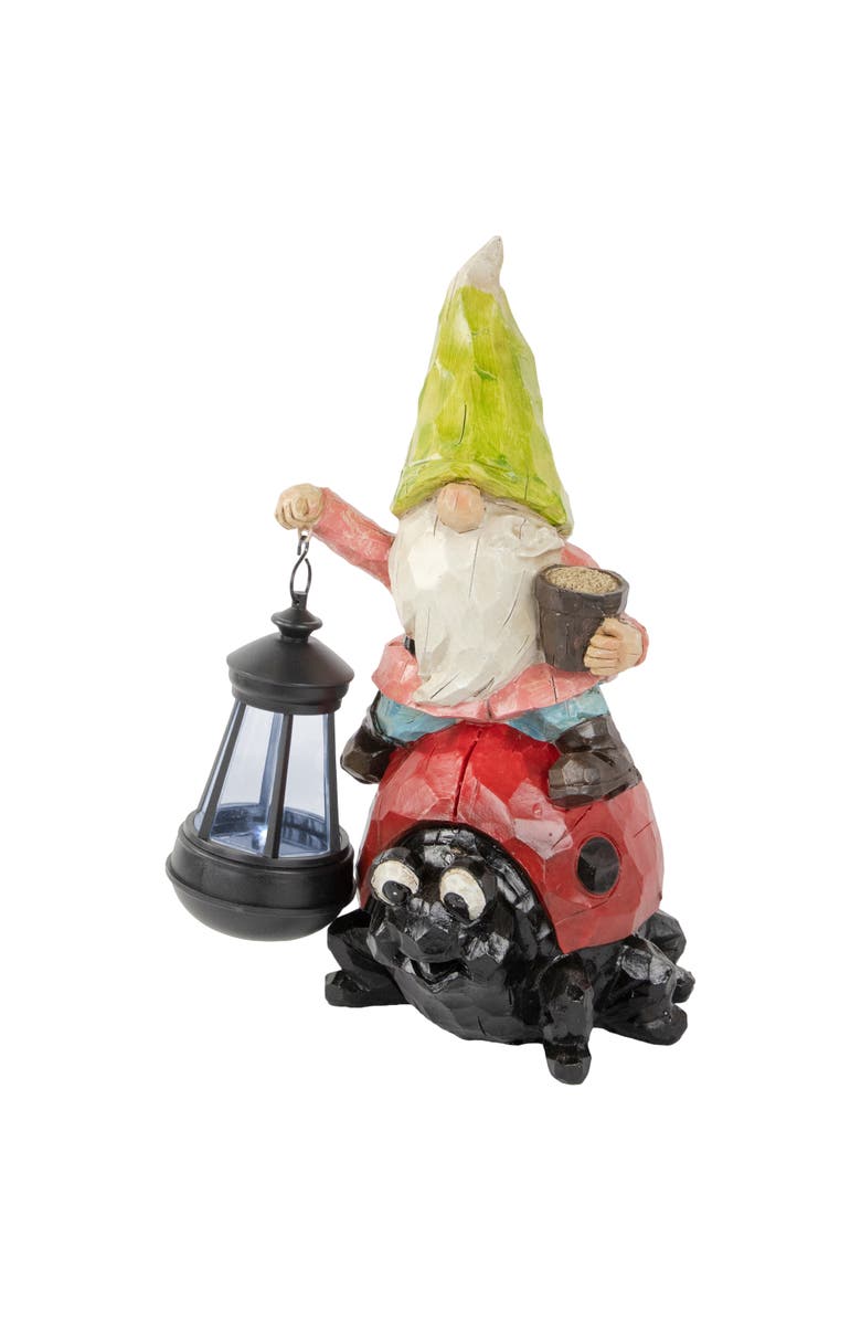 Northlight 12.25" Solar LED Lighted Gnome and Ladybug Outdoor Garden Statue, Alternate, color, Red