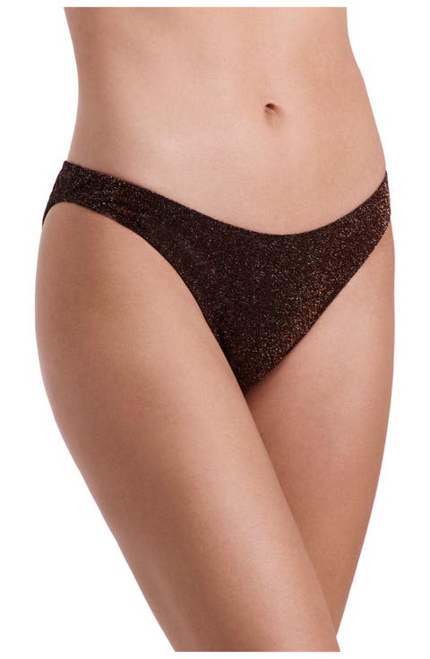 Luna Textured Shimmer High Leg Low Rise Bikini Bottom