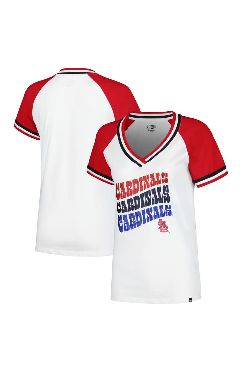 New Era Women's New Era White St. Louis Cardinals Jersey Double Binding Raglan V-Neck T-Shirt, Main, color, White