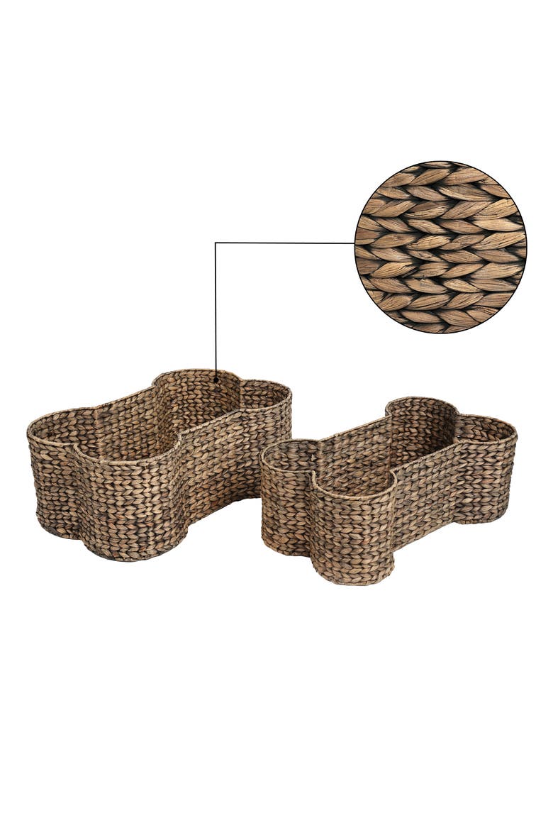 Digby Bone-Shaped Large Hand Woven Water Hyacinth Nesting Pet Toy Organizer Baskets, Alternate, color, Brown