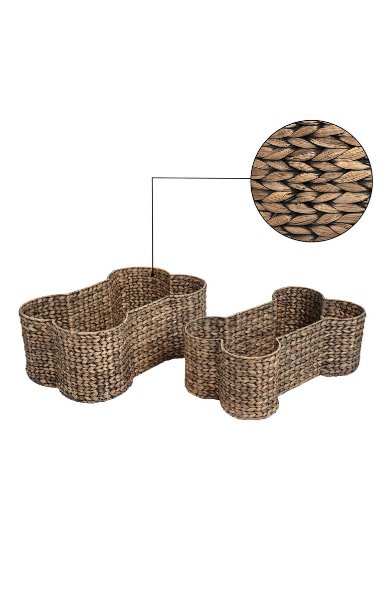 The Licker Store Digby Bone-Shaped Large Hand Woven Water Hyacinth Nesting Pet Toy Organizer Baskets, Alternate, color, 