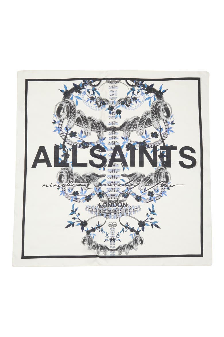 Helena Skull Print Silk Square Scarf, Alternate, color, ECRU