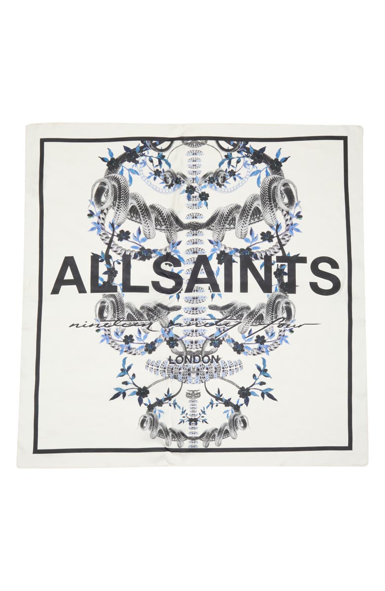 AllSaints Helena Skull Print Silk Square Scarf, Alternate, color, Ecru