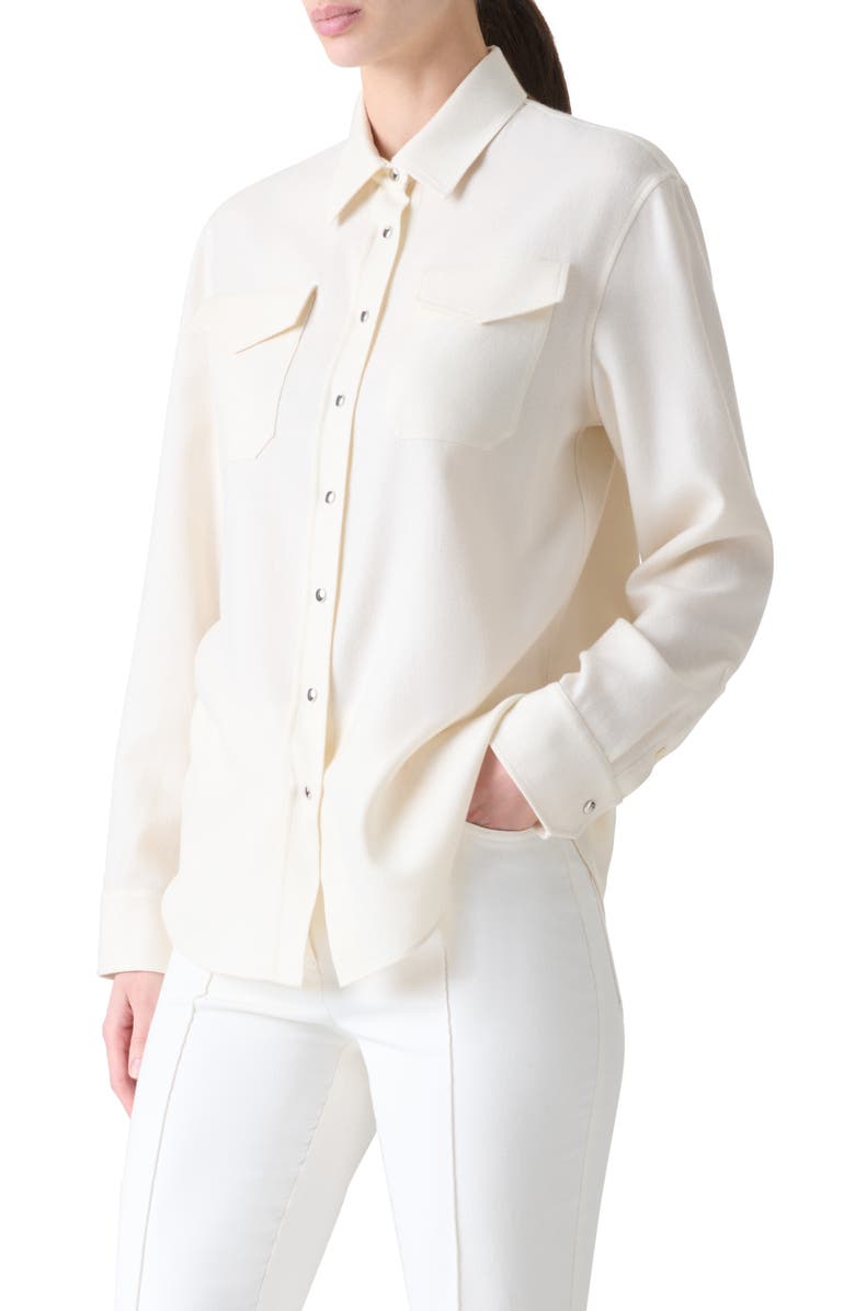 Akris Panama Cashmere & Silk Snap-Up Shirt, Alternate, color, Ecru