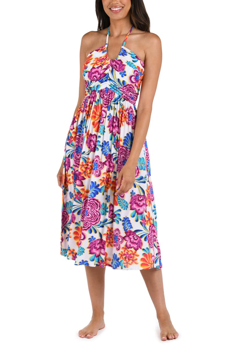 La Blanca Paradiso Halter Midi Cover-Up Sundress, Alternate, color, White