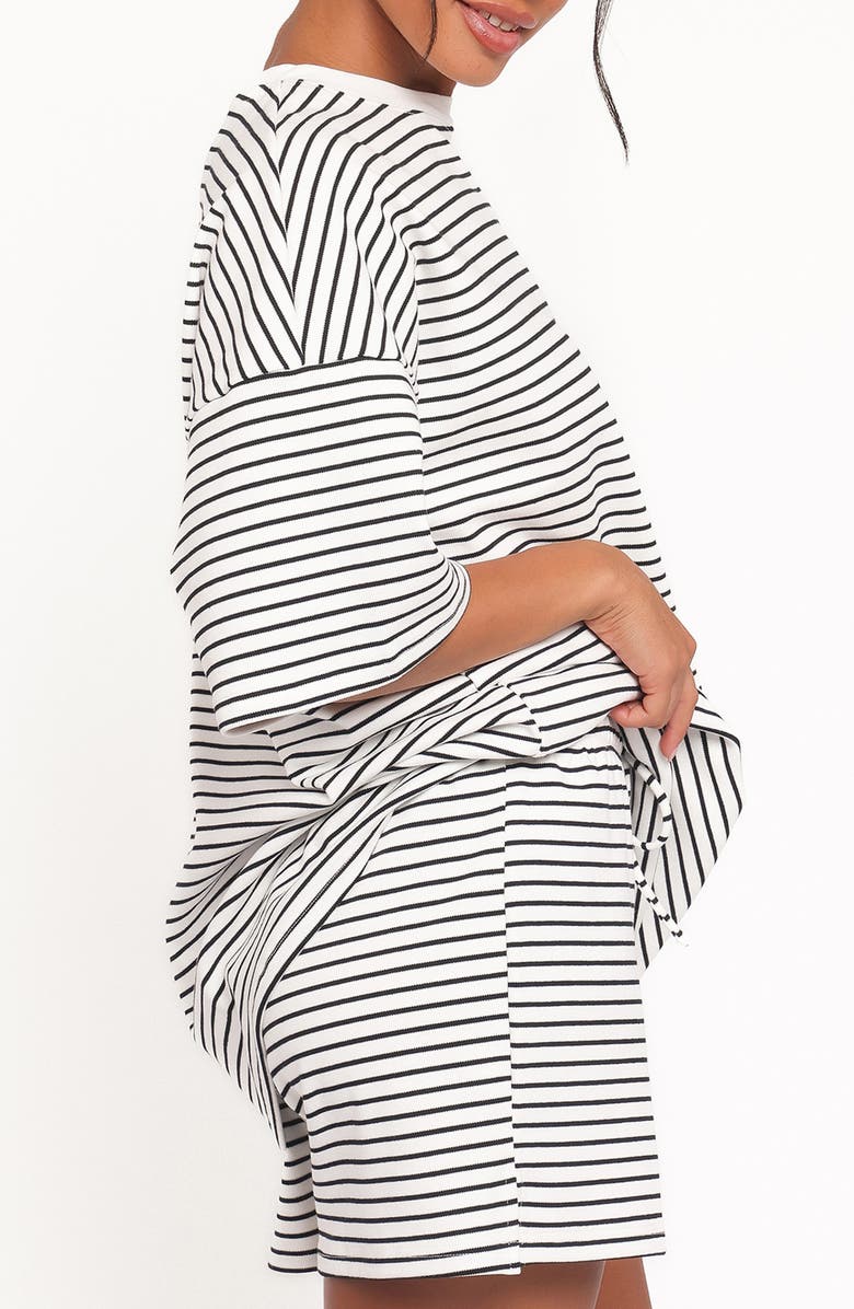 Petal & Pup Hellen Stripe Knit Cotton Top & Shorts Set, Alternate, color, White Black Stripe