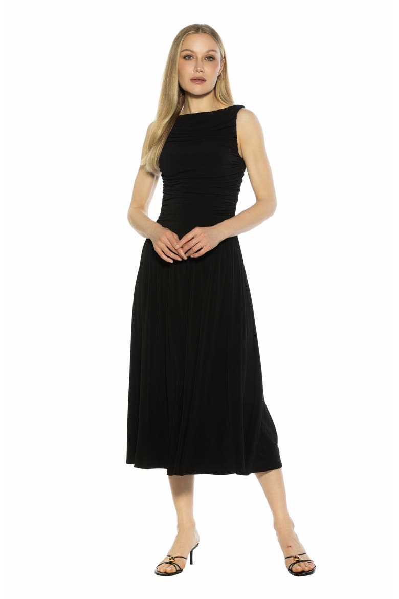 Lumi Portrait Midi Dress, Alternate, color, BLACK