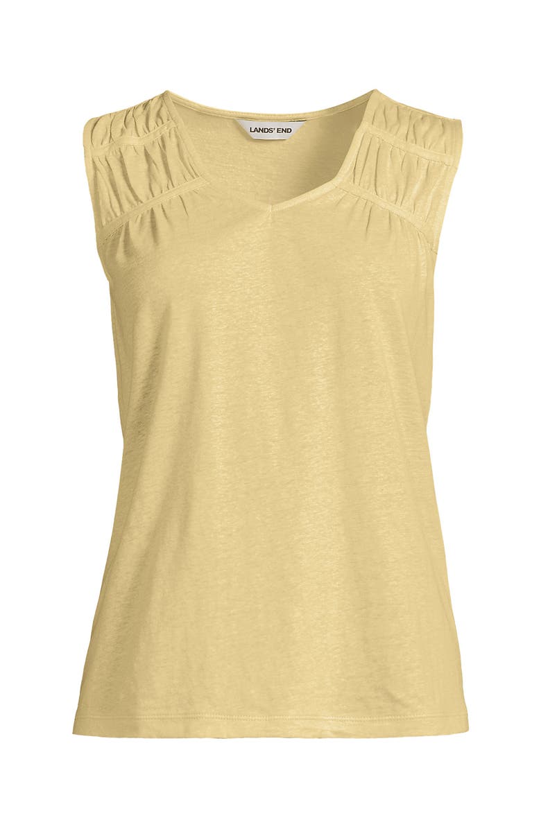 Lands' End Plus Size Linen Blend Smocked Flowy Tank, Alternate, color, Pale Sunbeam Yellow
