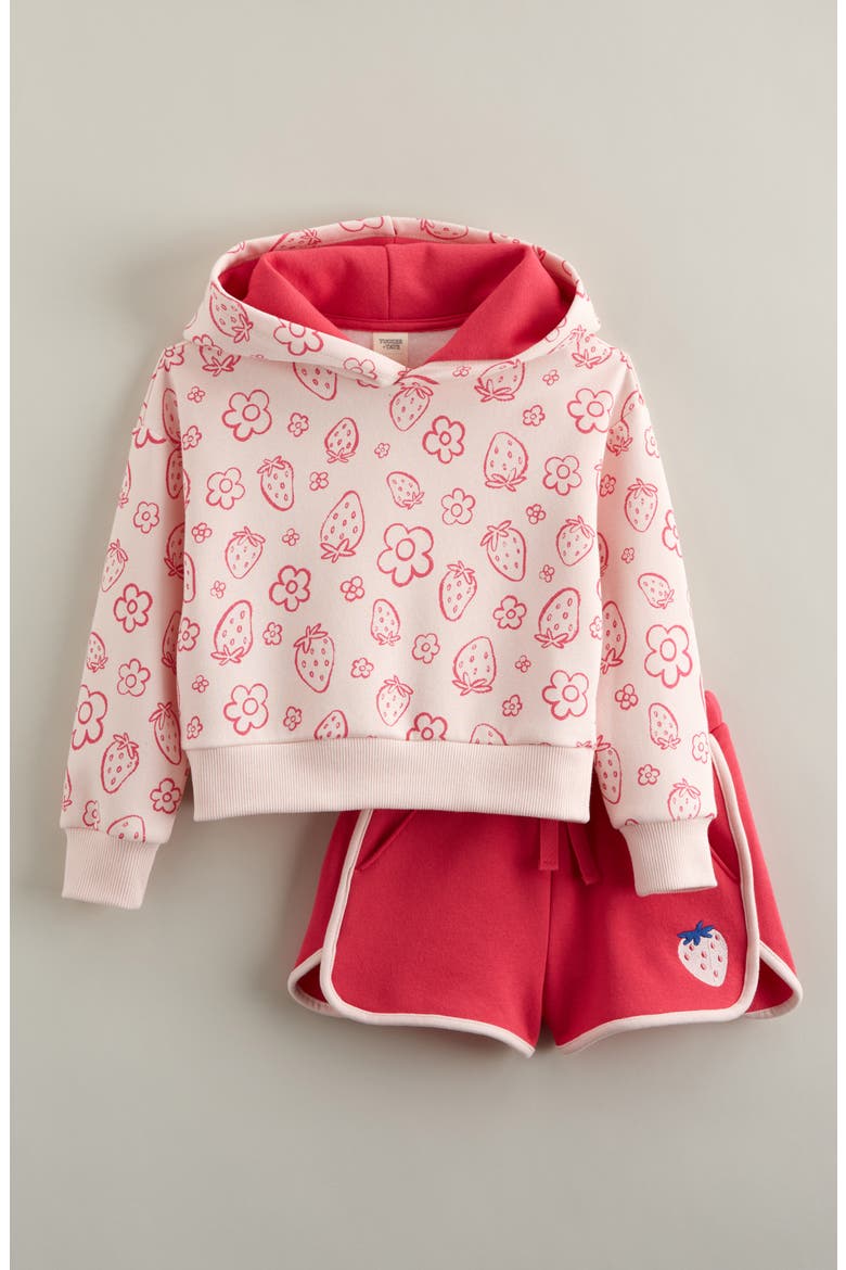 Kids' Cotton Blend Fleece Hoodie & Shorts Set, Main, color, PINK STRAWBERRY DOODLE- PINK
