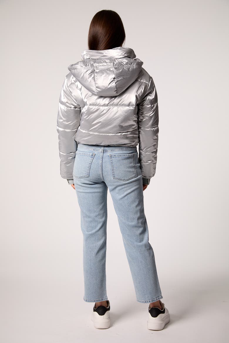 In The Mix Denim Shiny Puffer Jacket, Alternate, color, Metallic Silver