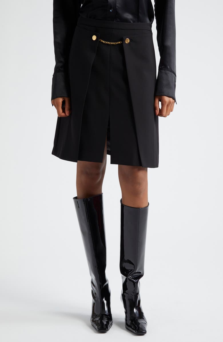 Ganni Chain Detail Layered Twill Skirt, Main, color, Black