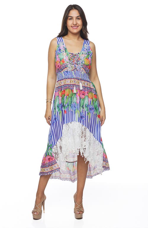 Ranee's Ranees High-low Cotton Midi Dress In Blue