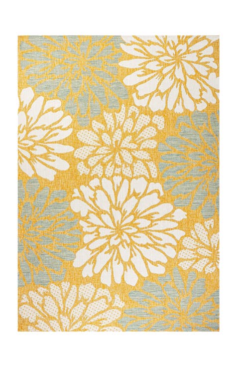 Zinnia Modern Floral Textured Weave Indoor/Outdoor Area Rug