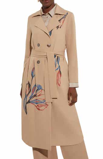 Floral Embroidered Belted Double Breasted Trench Coat