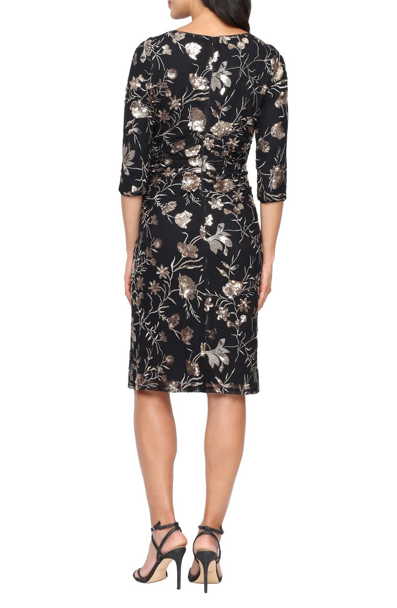 SL FASHIONS Embroidered Sequin Cocktail Dress, Alternate, color, Black/Champagne