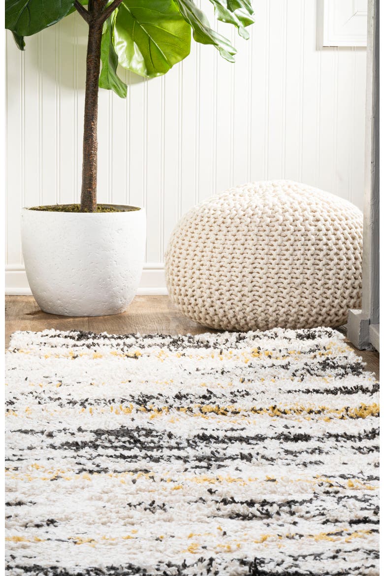 Nova Modern Bold Strie' Shag Area Rug, Alternate, color, Beige/Black/Yellow