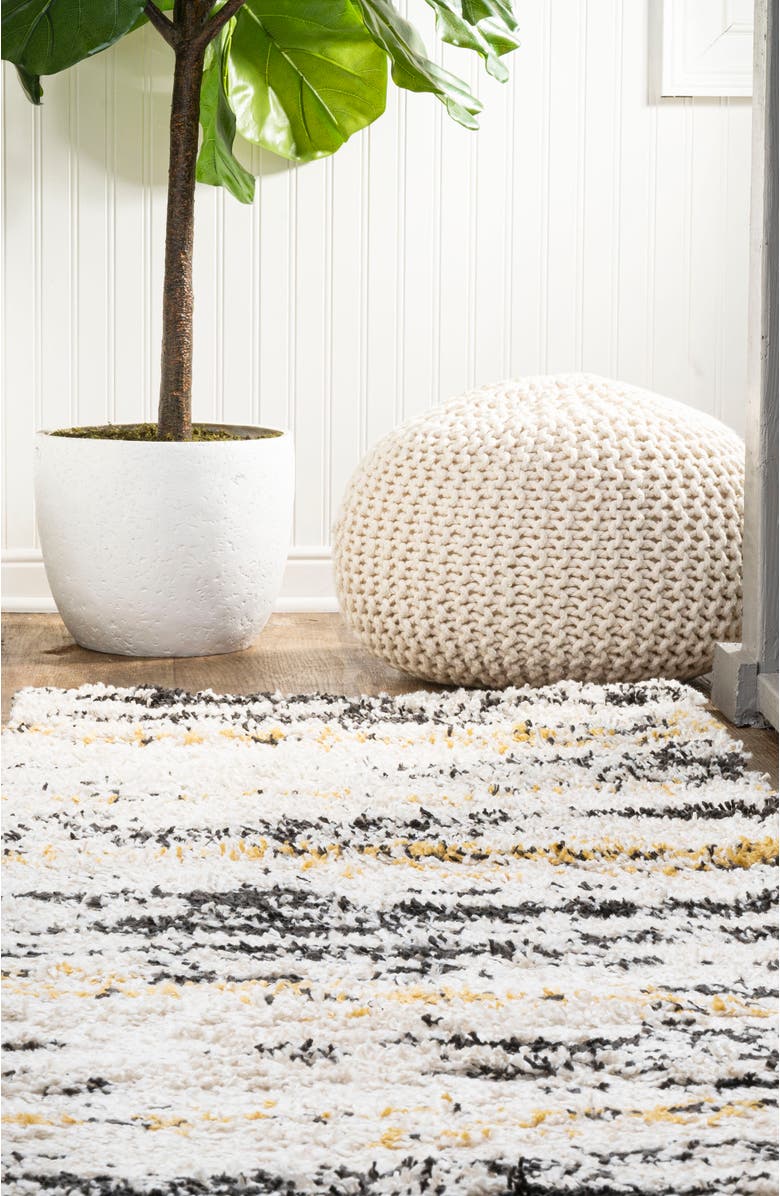 JONATHAN Y Nova Modern Bold Strie' Shag Area Rug, Alternate, color, Beige/Black/Yellow