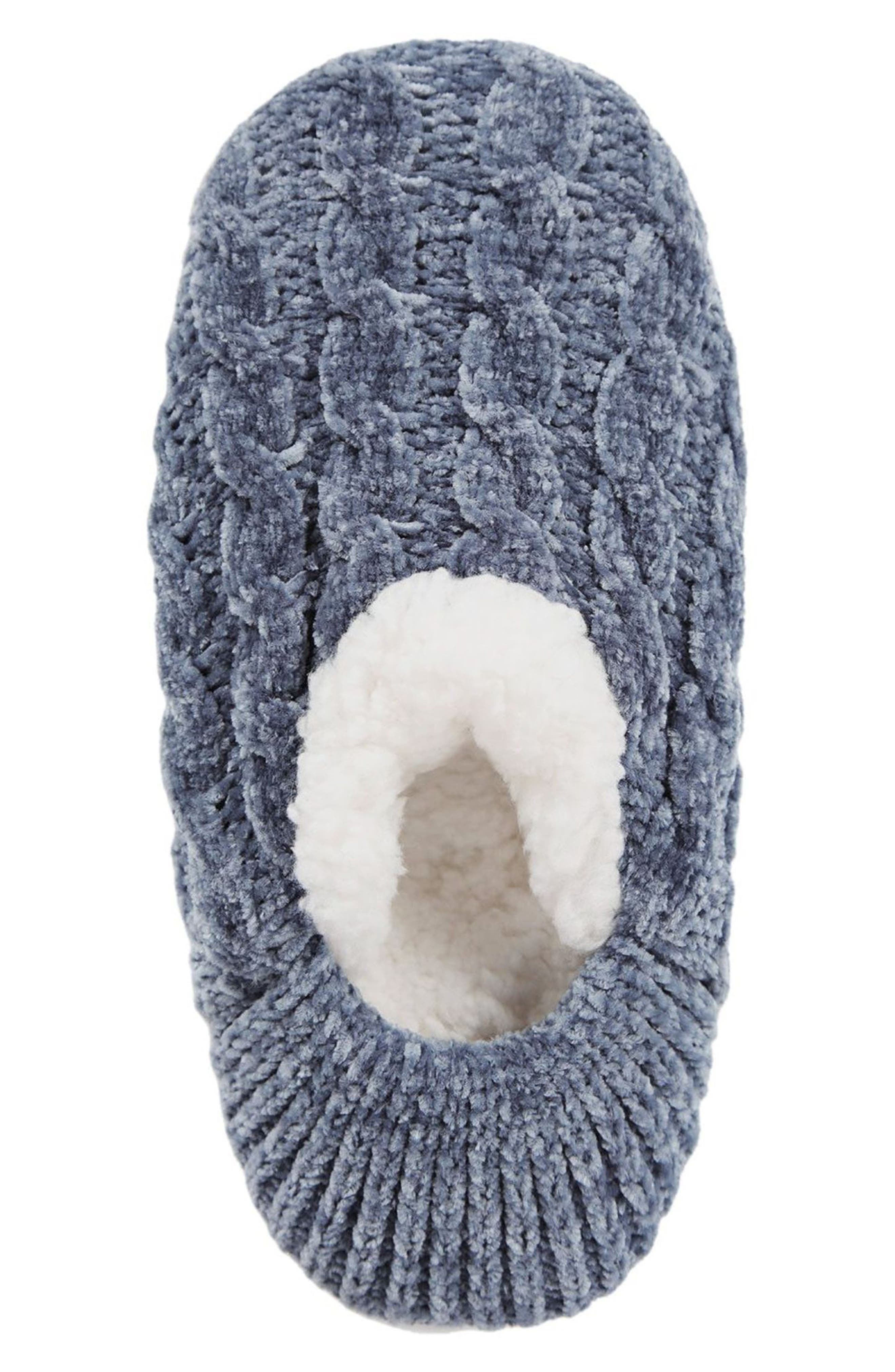 Cable Chenille Fleece Lined Slipper Socks, Alternate, color, DENIM