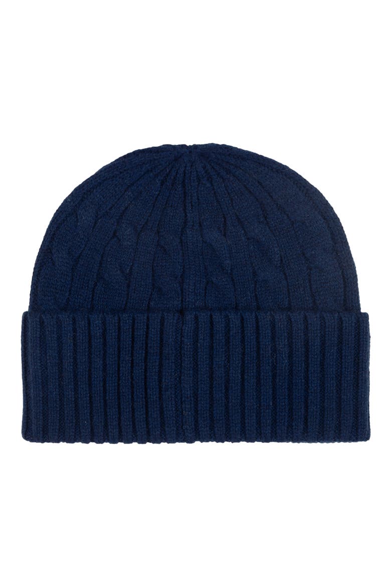 Cable Knit Polo Bear Beanie, Alternate, color, NEWPORT NAVY