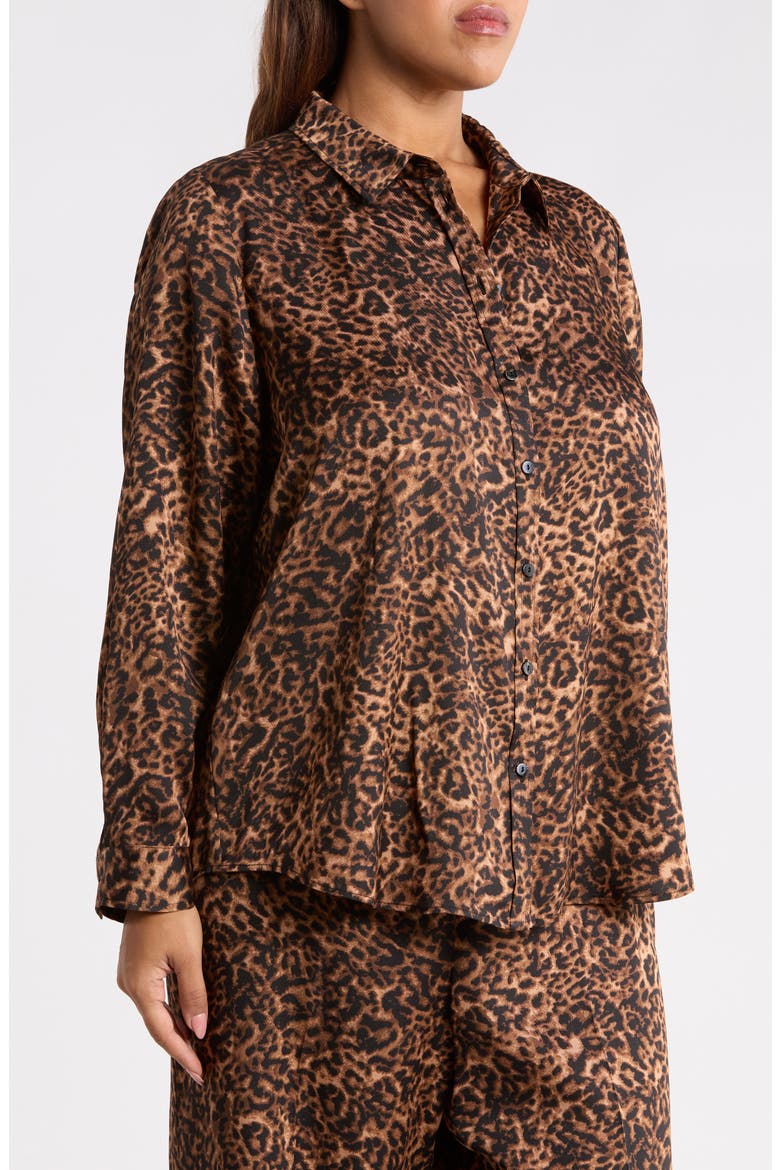 Leopard Print Long Sleeve Button Front Shirt, Alternate, color, WALNUT BLACK LEOPARD