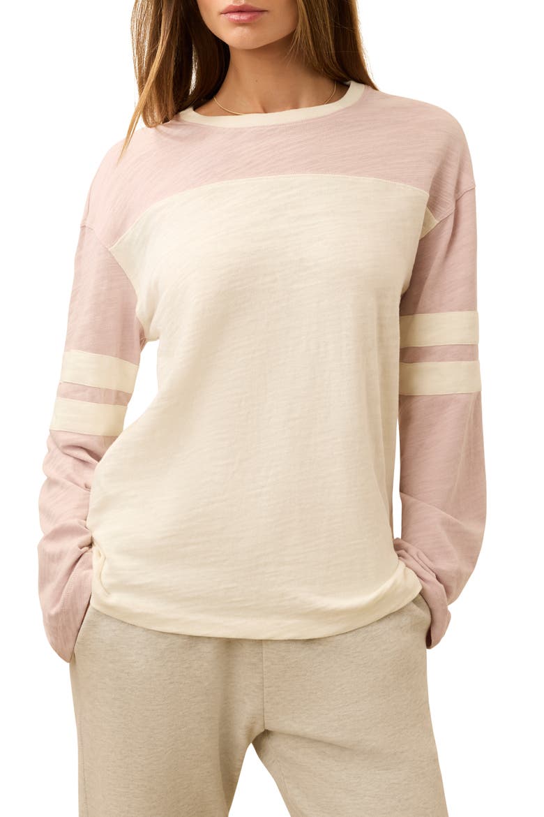 Sunwashed Varsity Long Sleeve Organic Cotton Slub T-Shirt, Main, color, VIOLET ICE VARSITY