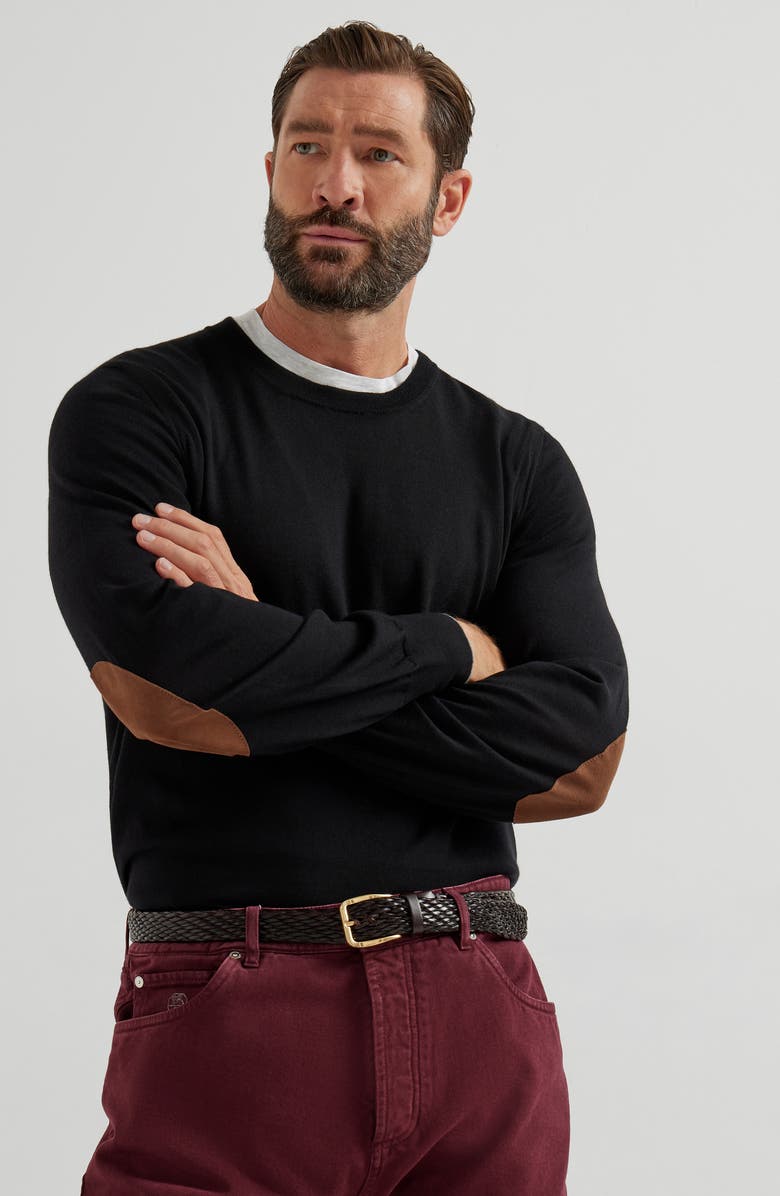 Brunello Cucinelli Lightweight sweater with patches, Alternate, color, Black