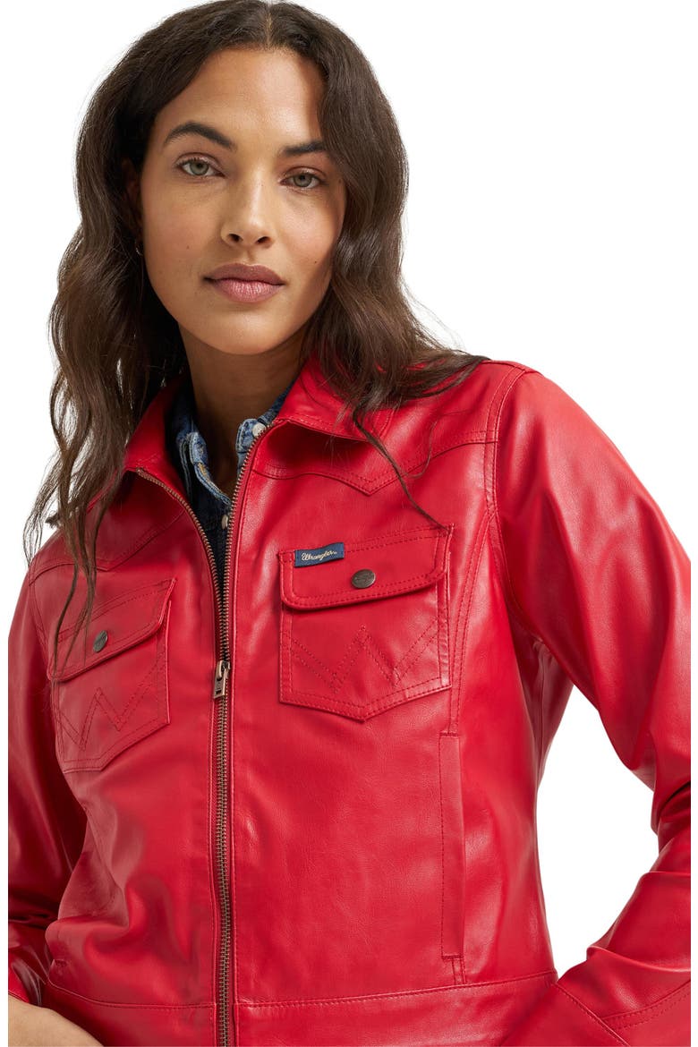 Slim Seamed Faux Leather Jacket, Alternate, color, CHILI PEPPER