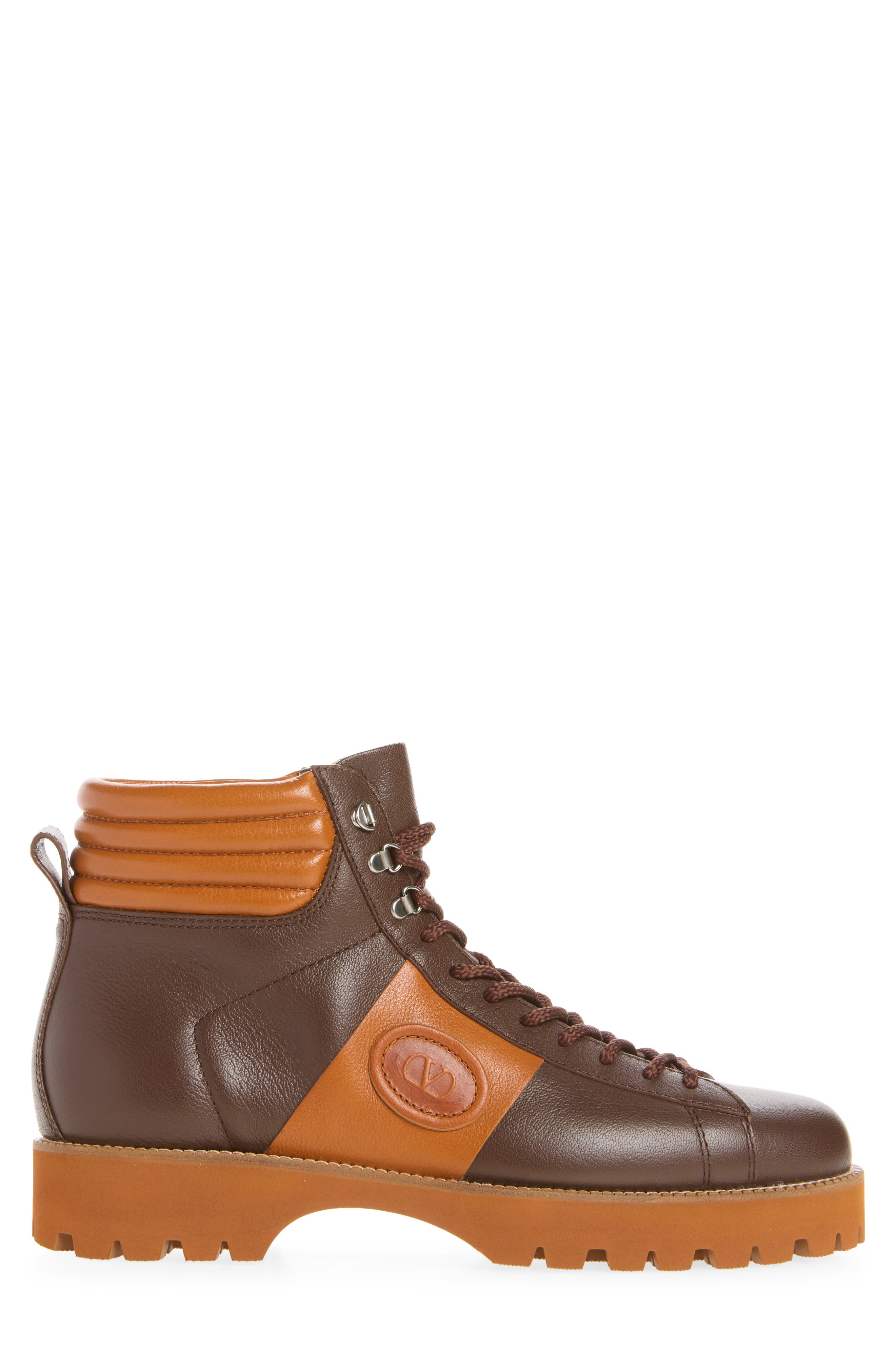 V-Logo Leather Combat Boot, Alternate, color, COMBAT BROWN