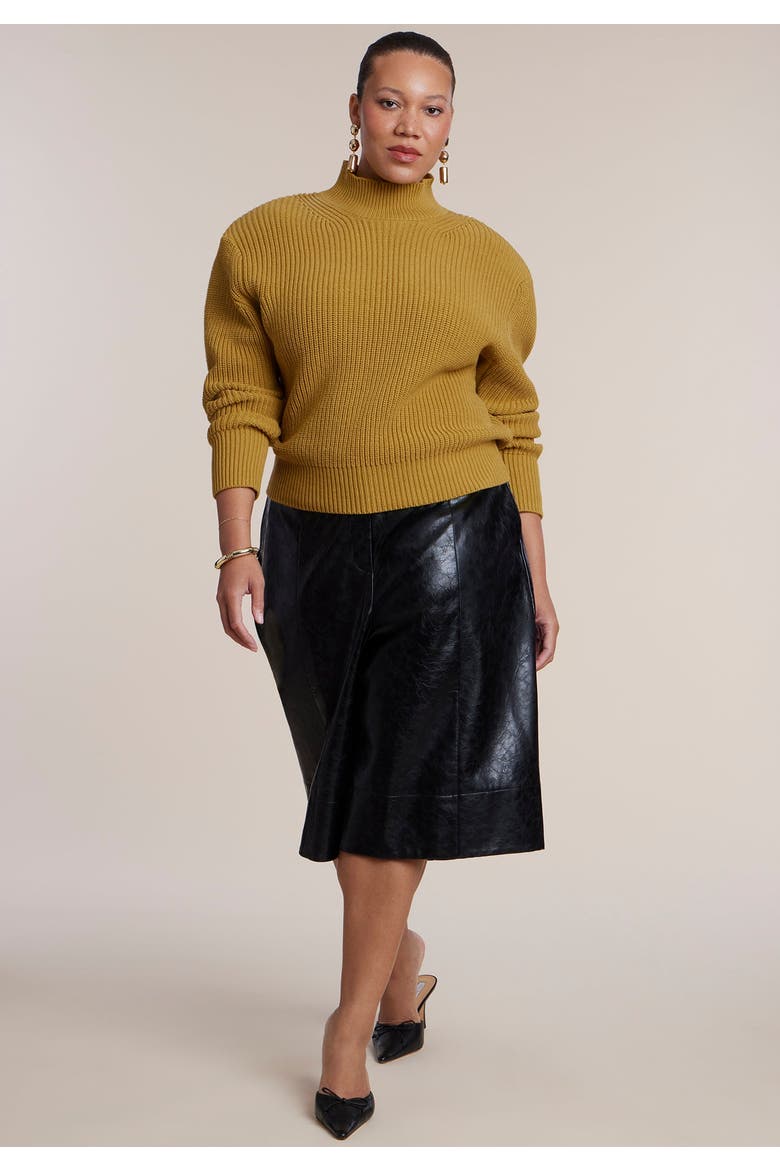 Power Shoulder Mock Neck Sweater (plus), Alternate, color, YELLOW JASMINE